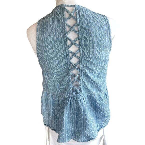 Button Front Lace-up Lattice Back Ruffled Hem Baby Doll Blouse Women's S Y2K Pep - Picture 2 of 13